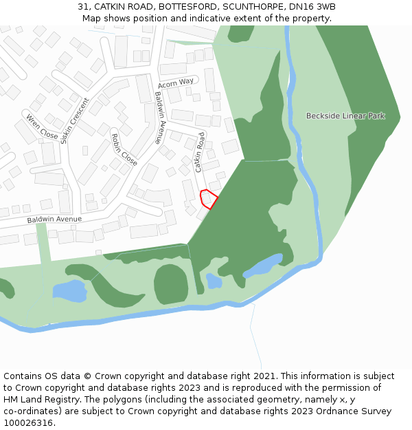 31, CATKIN ROAD, BOTTESFORD, SCUNTHORPE, DN16 3WB: Location map and indicative extent of plot