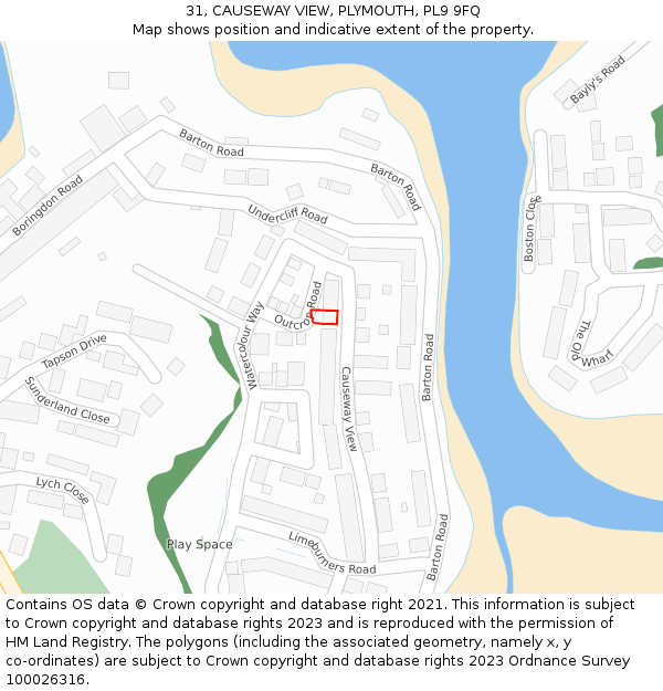 31, CAUSEWAY VIEW, PLYMOUTH, PL9 9FQ: Location map and indicative extent of plot
