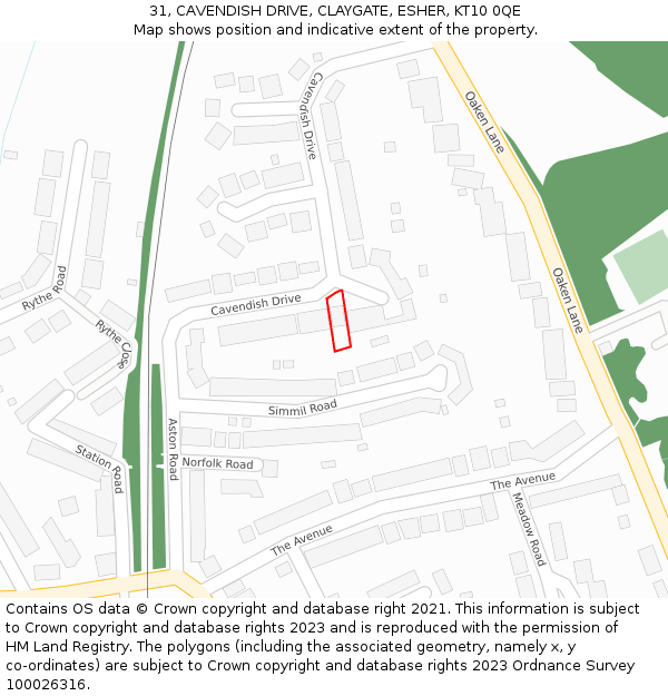 31, CAVENDISH DRIVE, CLAYGATE, ESHER, KT10 0QE: Location map and indicative extent of plot