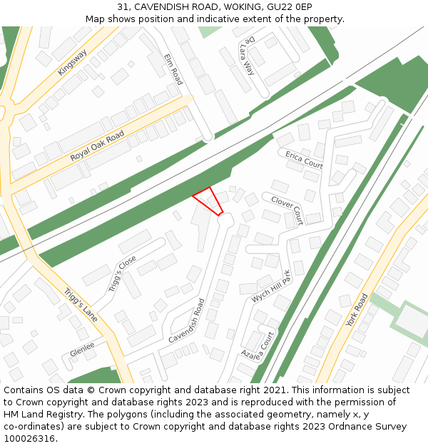 31, CAVENDISH ROAD, WOKING, GU22 0EP: Location map and indicative extent of plot