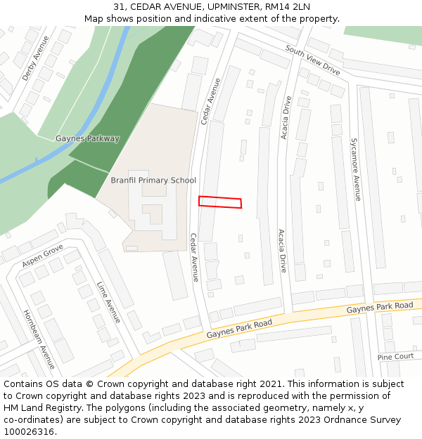 31, CEDAR AVENUE, UPMINSTER, RM14 2LN: Location map and indicative extent of plot