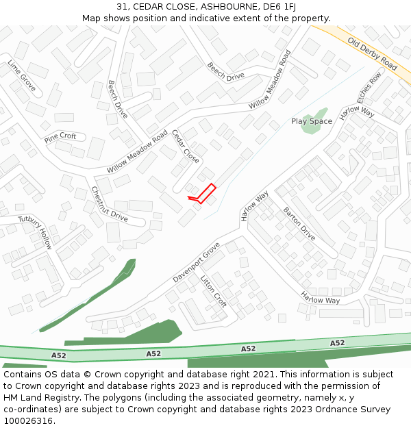 31, CEDAR CLOSE, ASHBOURNE, DE6 1FJ: Location map and indicative extent of plot