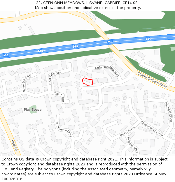 31, CEFN ONN MEADOWS, LISVANE, CARDIFF, CF14 0FL: Location map and indicative extent of plot