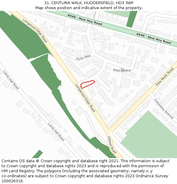 31, CENTURIA WALK, HUDDERSFIELD, HD3 3WP: Location map and indicative extent of plot