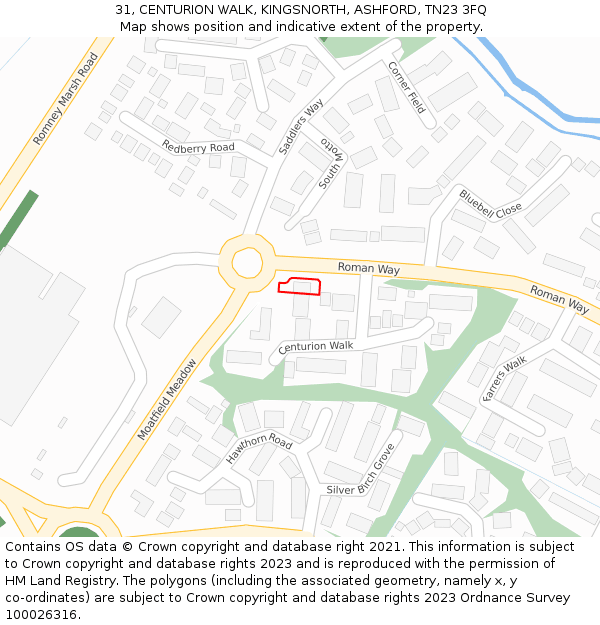 31, CENTURION WALK, KINGSNORTH, ASHFORD, TN23 3FQ: Location map and indicative extent of plot