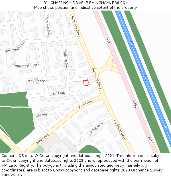 31, CHAFFINCH DRIVE, BIRMINGHAM, B36 0QH: Location map and indicative extent of plot