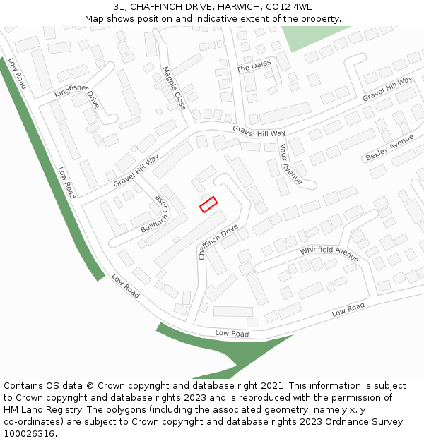 31, CHAFFINCH DRIVE, HARWICH, CO12 4WL: Location map and indicative extent of plot