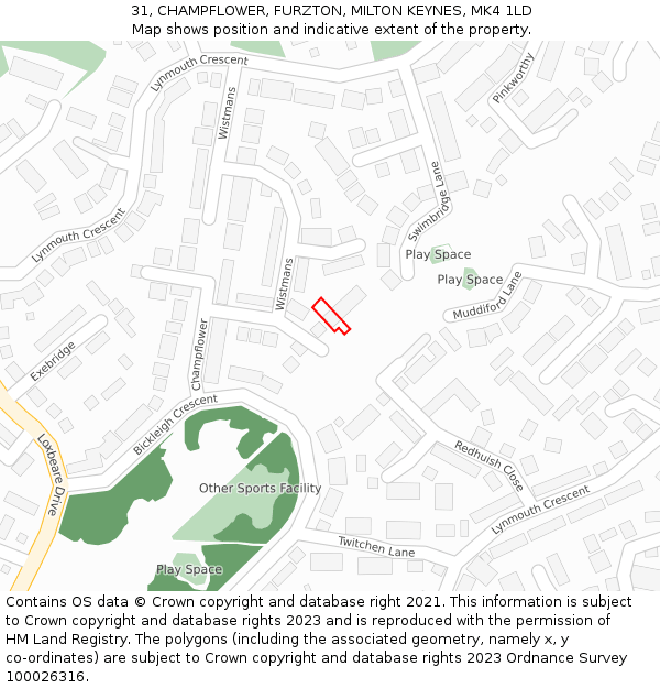 31, CHAMPFLOWER, FURZTON, MILTON KEYNES, MK4 1LD: Location map and indicative extent of plot