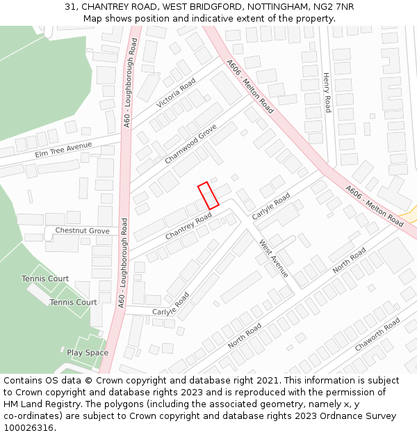 31, CHANTREY ROAD, WEST BRIDGFORD, NOTTINGHAM, NG2 7NR: Location map and indicative extent of plot