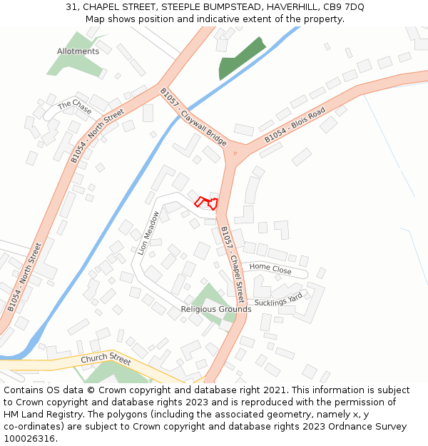 31, CHAPEL STREET, STEEPLE BUMPSTEAD, HAVERHILL, CB9 7DQ: Location map and indicative extent of plot