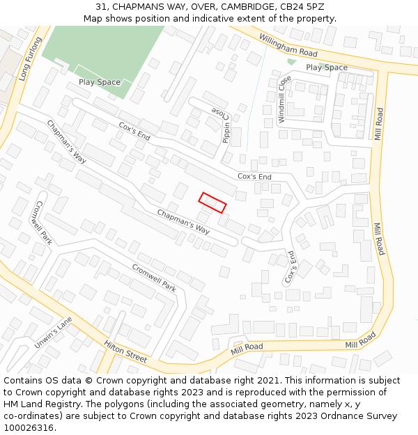 31, CHAPMANS WAY, OVER, CAMBRIDGE, CB24 5PZ: Location map and indicative extent of plot