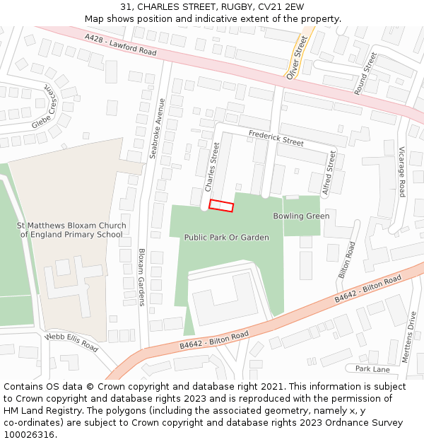 31, CHARLES STREET, RUGBY, CV21 2EW: Location map and indicative extent of plot