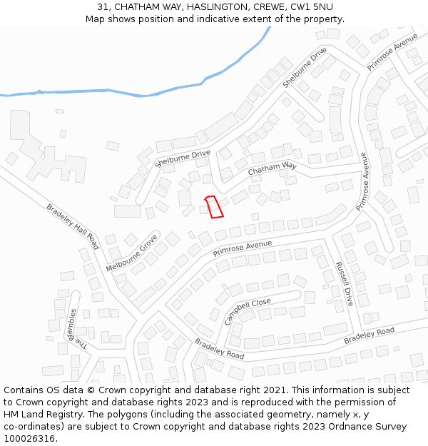 31, CHATHAM WAY, HASLINGTON, CREWE, CW1 5NU: Location map and indicative extent of plot