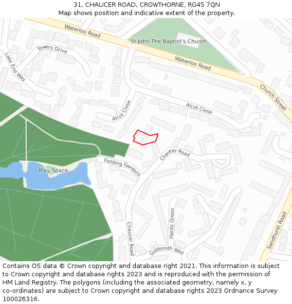 31, CHAUCER ROAD, CROWTHORNE, RG45 7QN: Location map and indicative extent of plot