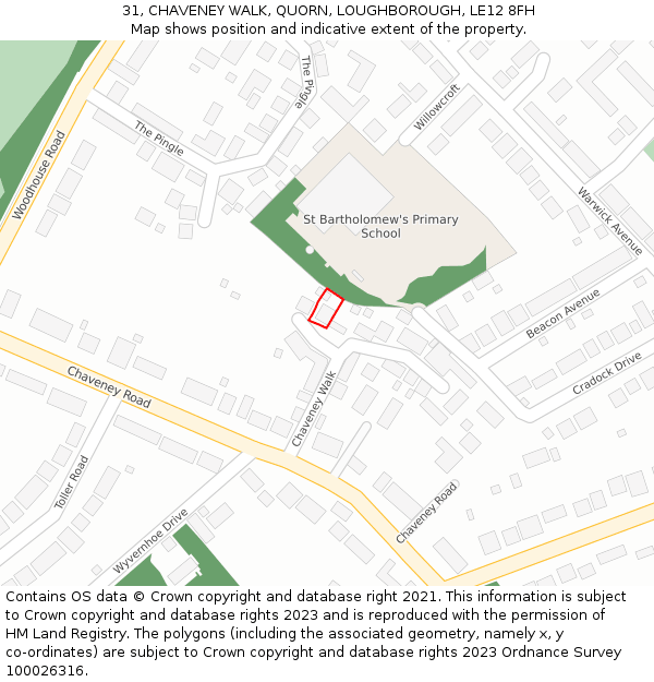 31, CHAVENEY WALK, QUORN, LOUGHBOROUGH, LE12 8FH: Location map and indicative extent of plot