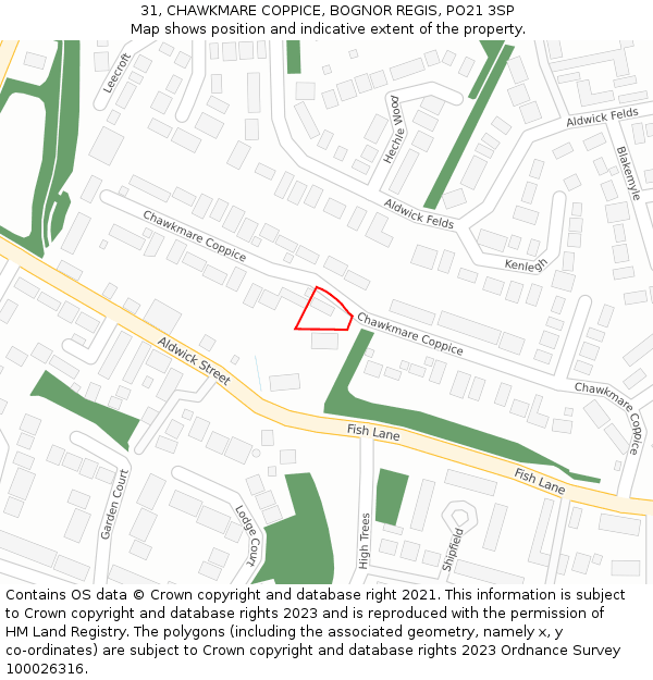 31, CHAWKMARE COPPICE, BOGNOR REGIS, PO21 3SP: Location map and indicative extent of plot