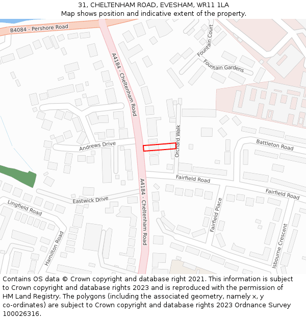 31, CHELTENHAM ROAD, EVESHAM, WR11 1LA: Location map and indicative extent of plot