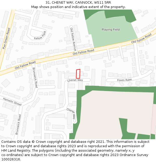 31, CHENET WAY, CANNOCK, WS11 5RR: Location map and indicative extent of plot