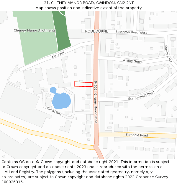 31, CHENEY MANOR ROAD, SWINDON, SN2 2NT: Location map and indicative extent of plot