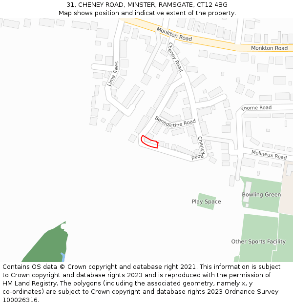 31, CHENEY ROAD, MINSTER, RAMSGATE, CT12 4BG: Location map and indicative extent of plot