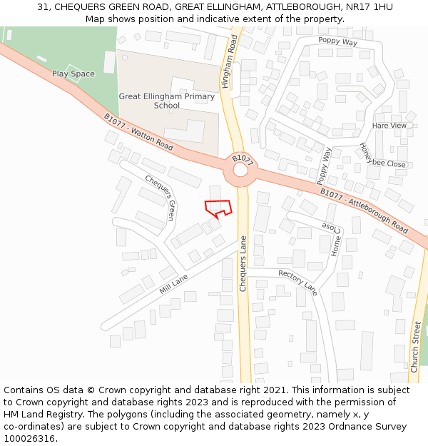 31, CHEQUERS GREEN ROAD, GREAT ELLINGHAM, ATTLEBOROUGH, NR17 1HU: Location map and indicative extent of plot