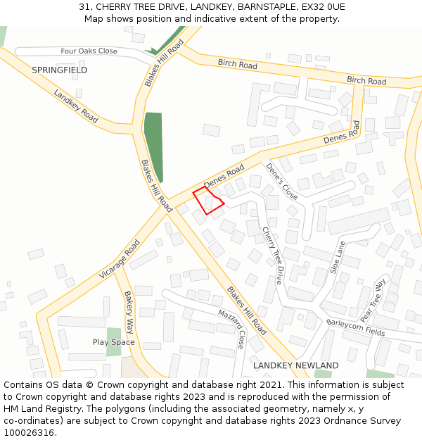 31, CHERRY TREE DRIVE, LANDKEY, BARNSTAPLE, EX32 0UE: Location map and indicative extent of plot