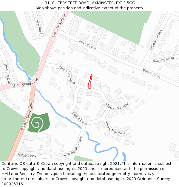 31, CHERRY TREE ROAD, AXMINSTER, EX13 5GG: Location map and indicative extent of plot