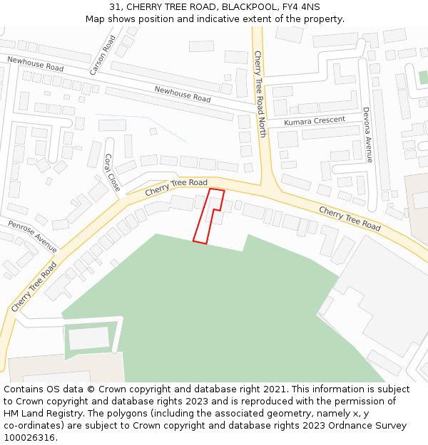 31, CHERRY TREE ROAD, BLACKPOOL, FY4 4NS: Location map and indicative extent of plot