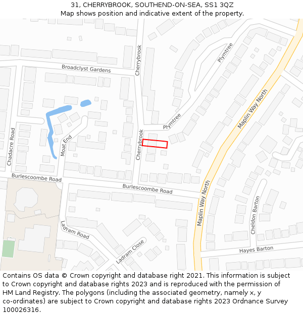 31, CHERRYBROOK, SOUTHEND-ON-SEA, SS1 3QZ: Location map and indicative extent of plot