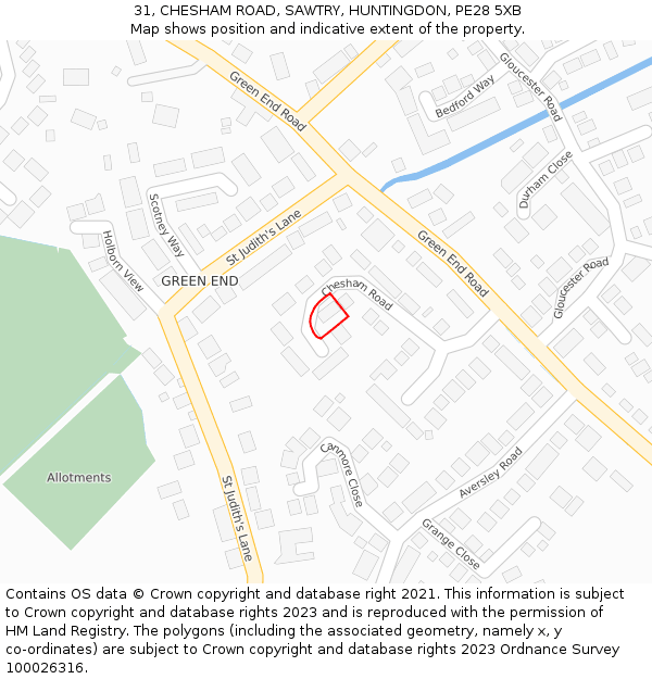 31, CHESHAM ROAD, SAWTRY, HUNTINGDON, PE28 5XB: Location map and indicative extent of plot