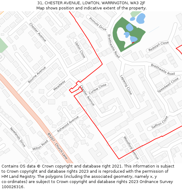 31, CHESTER AVENUE, LOWTON, WARRINGTON, WA3 2JF: Location map and indicative extent of plot