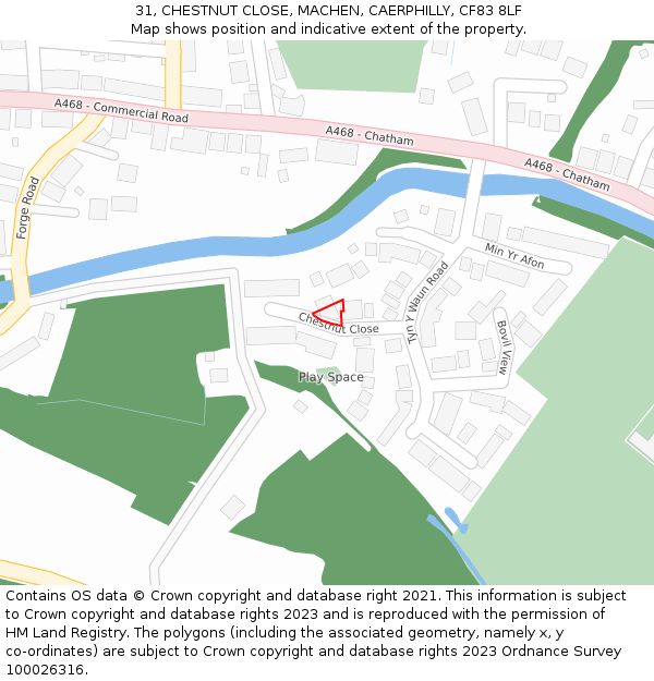 31, CHESTNUT CLOSE, MACHEN, CAERPHILLY, CF83 8LF: Location map and indicative extent of plot