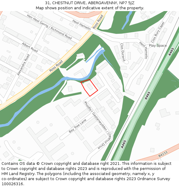31, CHESTNUT DRIVE, ABERGAVENNY, NP7 5JZ: Location map and indicative extent of plot