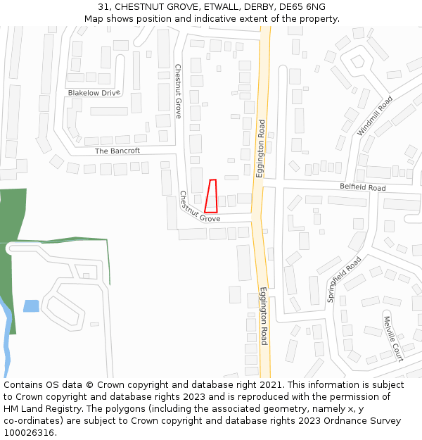 31, CHESTNUT GROVE, ETWALL, DERBY, DE65 6NG: Location map and indicative extent of plot