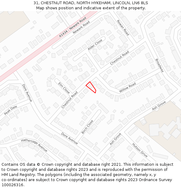 31, CHESTNUT ROAD, NORTH HYKEHAM, LINCOLN, LN6 8LS: Location map and indicative extent of plot