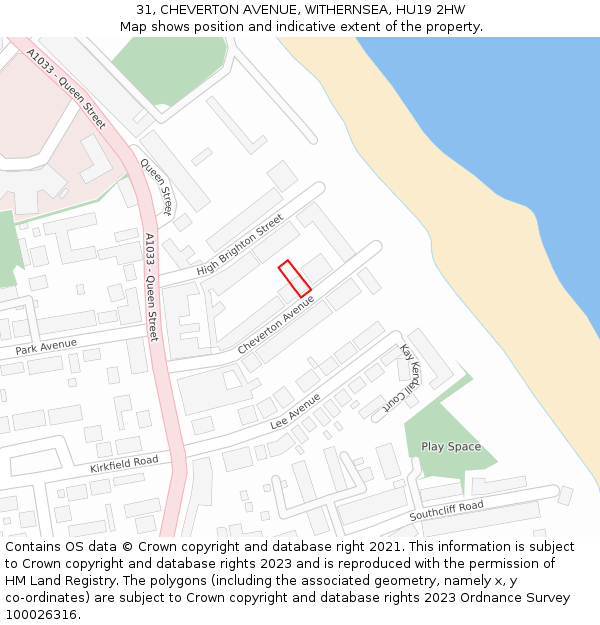 31, CHEVERTON AVENUE, WITHERNSEA, HU19 2HW: Location map and indicative extent of plot