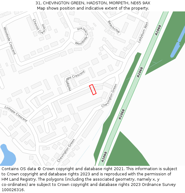 31, CHEVINGTON GREEN, HADSTON, MORPETH, NE65 9AX: Location map and indicative extent of plot