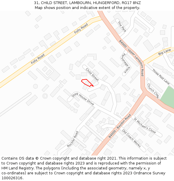 31, CHILD STREET, LAMBOURN, HUNGERFORD, RG17 8NZ: Location map and indicative extent of plot