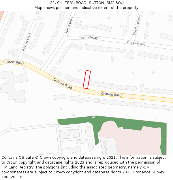 31, CHILTERN ROAD, SUTTON, SM2 5QU: Location map and indicative extent of plot