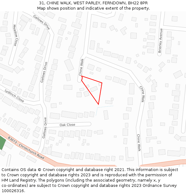 31, CHINE WALK, WEST PARLEY, FERNDOWN, BH22 8PR: Location map and indicative extent of plot