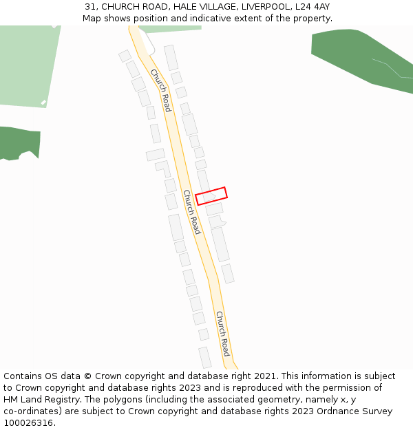 31, CHURCH ROAD, HALE VILLAGE, LIVERPOOL, L24 4AY: Location map and indicative extent of plot