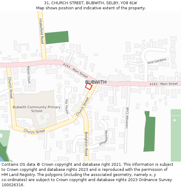 31, CHURCH STREET, BUBWITH, SELBY, YO8 6LW: Location map and indicative extent of plot