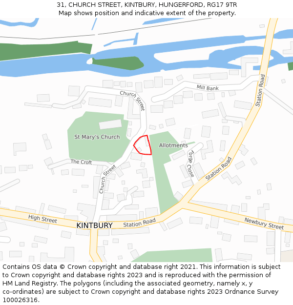 31, CHURCH STREET, KINTBURY, HUNGERFORD, RG17 9TR: Location map and indicative extent of plot