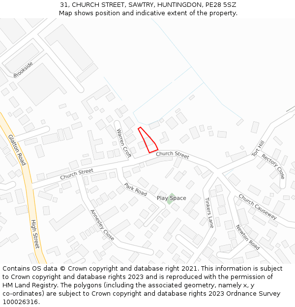 31, CHURCH STREET, SAWTRY, HUNTINGDON, PE28 5SZ: Location map and indicative extent of plot