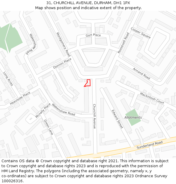 31, CHURCHILL AVENUE, DURHAM, DH1 1PX: Location map and indicative extent of plot