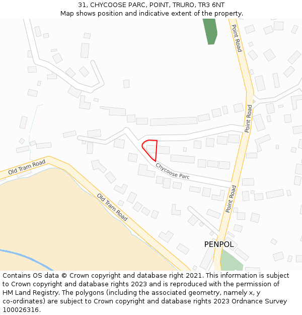 31, CHYCOOSE PARC, POINT, TRURO, TR3 6NT: Location map and indicative extent of plot