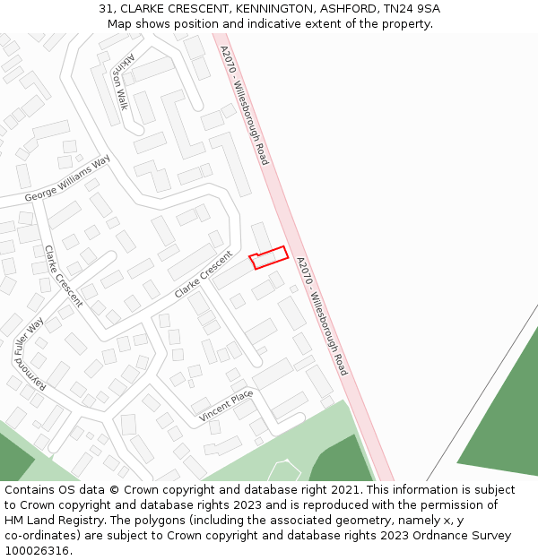 31, CLARKE CRESCENT, KENNINGTON, ASHFORD, TN24 9SA: Location map and indicative extent of plot