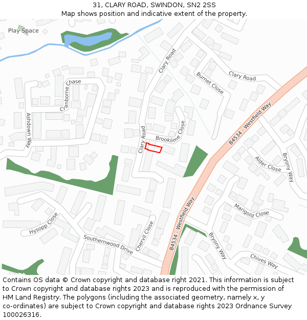 31, CLARY ROAD, SWINDON, SN2 2SS: Location map and indicative extent of plot