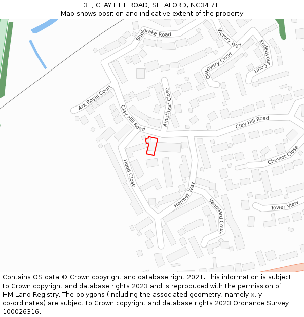 31, CLAY HILL ROAD, SLEAFORD, NG34 7TF: Location map and indicative extent of plot