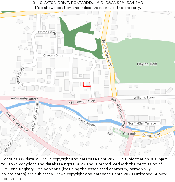 31, CLAYTON DRIVE, PONTARDDULAIS, SWANSEA, SA4 8AD: Location map and indicative extent of plot